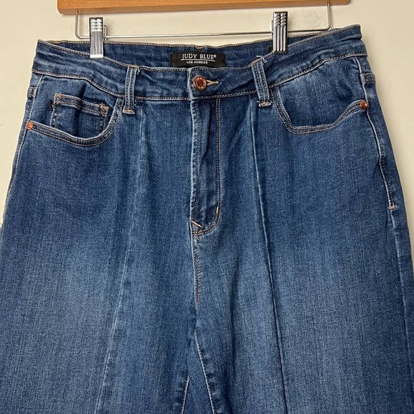 Judy Blue Jeans Wide Leg Trouser Denim High Rise Front Seam Stretch Dark Wash 32 - Picture 4 of 15
